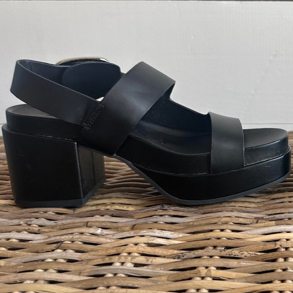 (Size 6) Aerosoles Black Leather Strappy Chunky Heel Platform Sandals